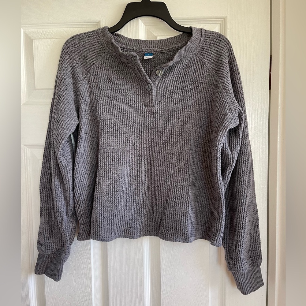 Old Navy Gray Waffle-Knit Button Henley